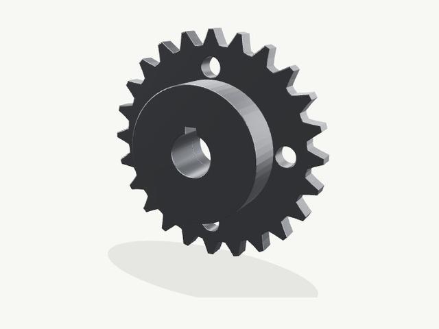 Rendering of a chain sprocket with hub, made from its drawing