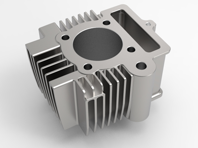 A machined part with fine repeating fin geometry, still a good candidate on a clean background