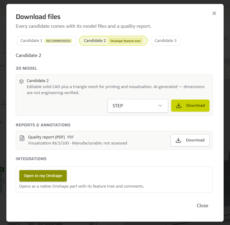 Pick the “Onshape feature tree” candidate and send it